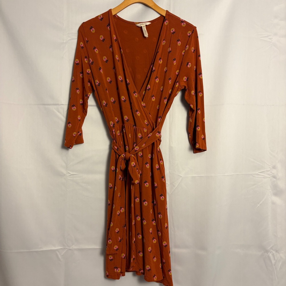 Matilda Jane Rust Orange Floral Wrap Dress 3/4 Sleeve Pockets 30645D‎ Womens M